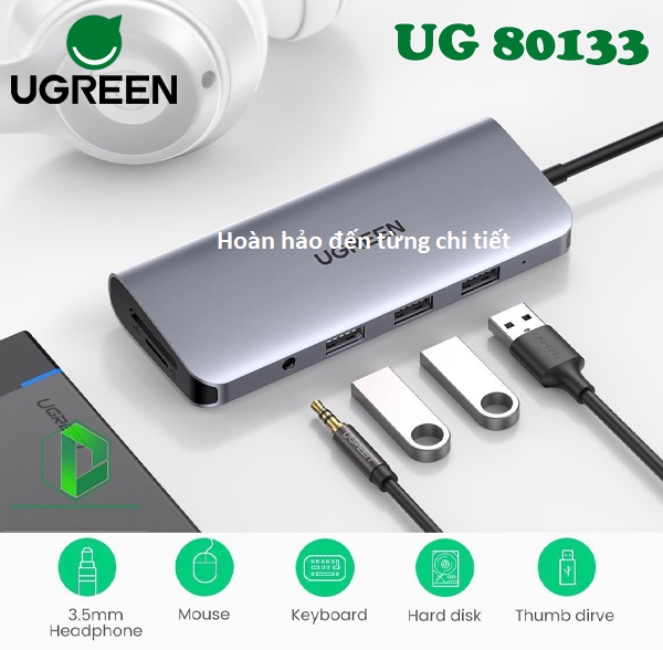 Cáp chuyển đổi đa năng  USB Type C 10 in 1 chính hãng Ugreen model UG-80133